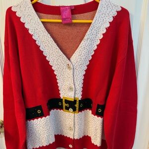 QUEEN OF SPARKLES Red and White Santa Cardigan